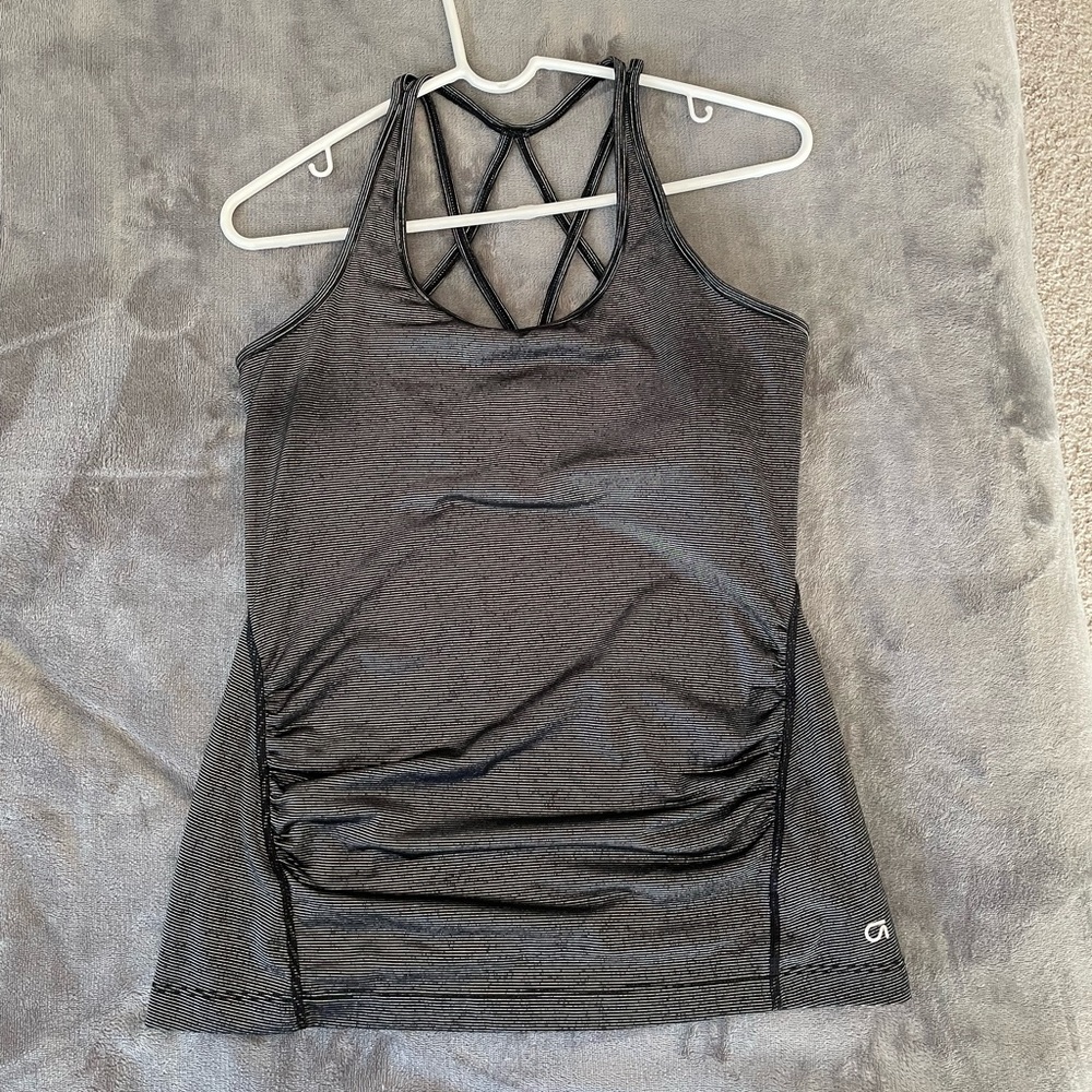 Gap Maternity workout tank in black with silver stripes size small
